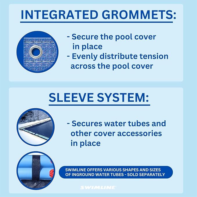 SWIMLINE HYDROTOOLS Super Guard Heavy Duty Pool Cover For Above Ground Swimming Pools |21 X 37 FT Cover | Blue / Black | Water Tube Sleeves | UV Protected For 16X32 FT Rectangle Pools | CO82137R