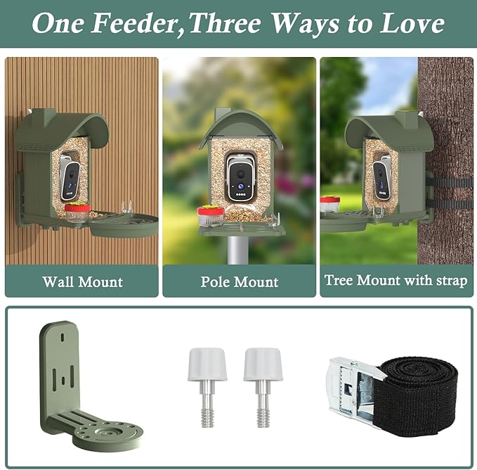 Bird Feeder with Camera, 3K Smart Bird Camera with AI Identification & Bird Bath, Solar Powered Wireless Outdoor Bird House with Spill-Proof Net, Ideal Backyard Watching Gift to Bird Lovers