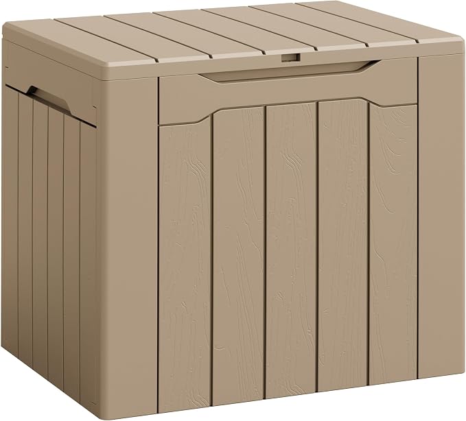 Flamaker Deck Box 30 Gallon, Waterproof Resin Small Storage Box with Lid, Outdoor Patio Furniture Cushion Garden Tool Organizer, Lockable Package Delivery Box for Porch Balcony (Brown)