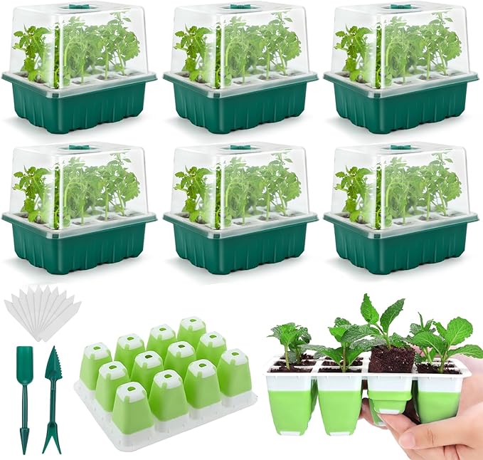 Seed Starter Tray, 72 Cells Indoor Seed Starter Kit, Flexible Silicone Designed Seedling Starter Trays, Germination Tray with Humidity Dome & Lids(4in Height), Reusable & Dishwasher Safe, BPA-Free