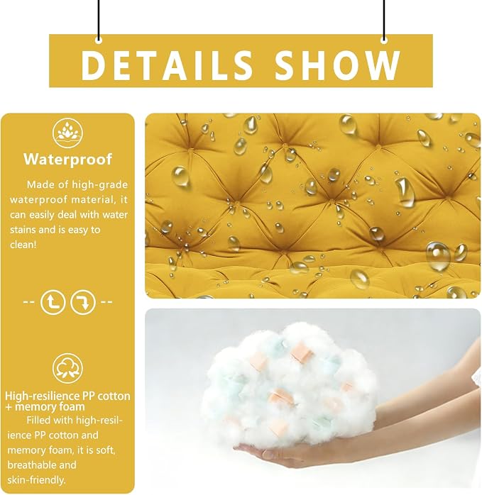 Porch Swing Cushions Waterproof Outdoor Replacement Cushion with Backrest Thicken 5" Bench Cushions Applicable to Patio,Outdoor,Backyard and Garden(Yellow 48×40×5inch)