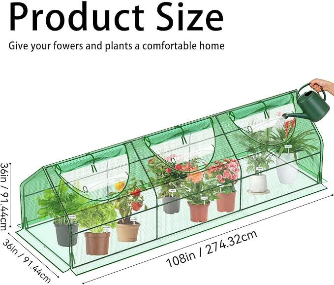 108"×36"×36" Green Houses for Outside, Portable Mini Greenhouse with Mesh Vents, Weatherproof PE Plant Shelter for Patio Gardening