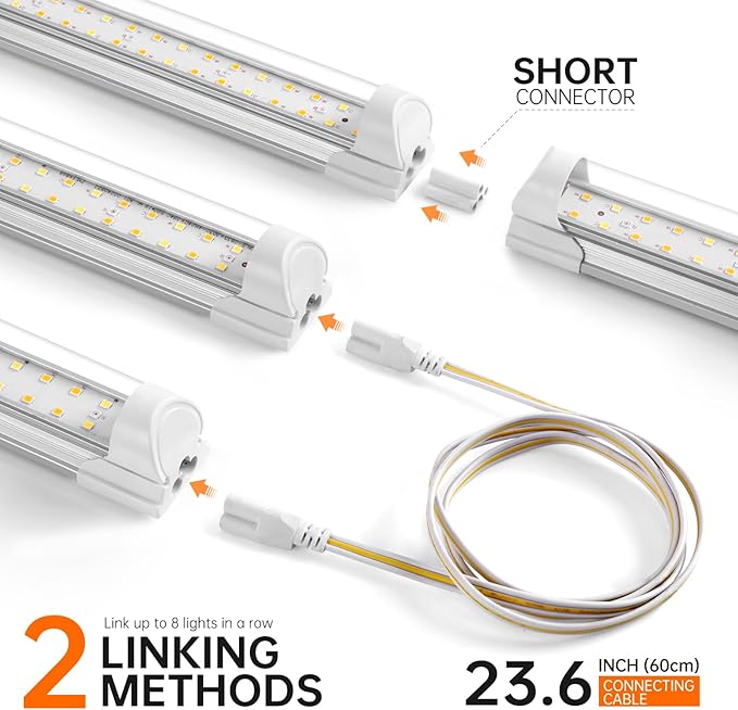 Bstrip Grow Light, 2FT 144W (6 x 24W) Plant Light, Full Spectrum with 660nm Red LEDs, 3686K T8 Grow Lights for Indoor Plants, Greenhouse, Seeding, Linkable Design with On/Off Switch, 6-Pack