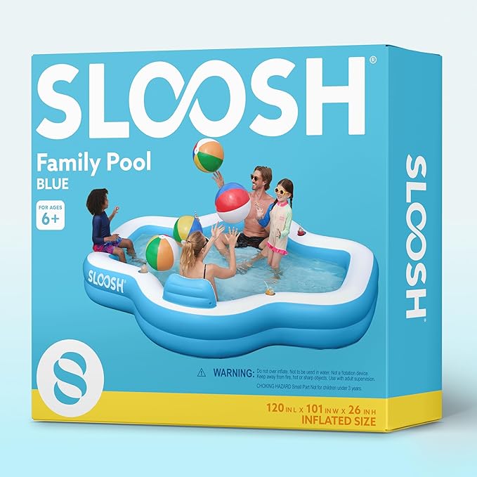 SLOOSH Inflatable Pool for Family with Seats, 120" x 101" x 26" Full-Sized Blow Up Durable Thickened Above Ground Pool with Backrest Cup Holders,Swimming Pools for Backyard Summer Water Lawn, Blue