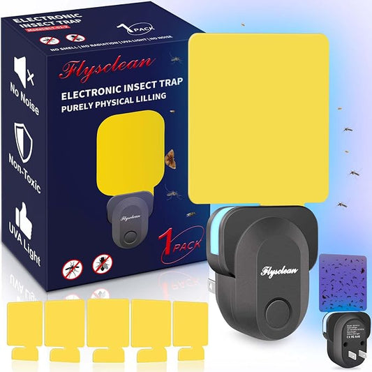 Flying Insect Trap Plug-in, Indoor Mosquito & Gnat Killer, Safe Non-Toxic UV Light Fly Catcher, Night Light Bug Trap with Sticky Pad for Flies, Gnats, Moths (1 Pack, Deep Black)