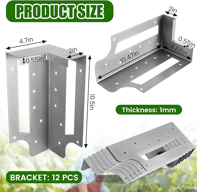 MorningRo 12 Pack Raised Garden Bed Corner Brackets with Securing Lip Fits Lumber up to 2" x 12" Metal Garden Corner Bracket for Wood Frame Bed 4.7" L x 2" W x 10.5" H (Sliver)