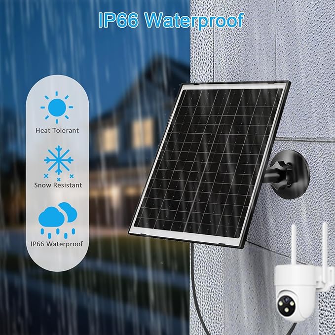 Zivif 10W USB-C Solar Charger with Glass Panel, USB Solar Panel for Security Cameras, with DC 5.5x2.1mm & Micro USB Port, IP66 Waterproof with Adjustable Mount & 7.2FT Cable