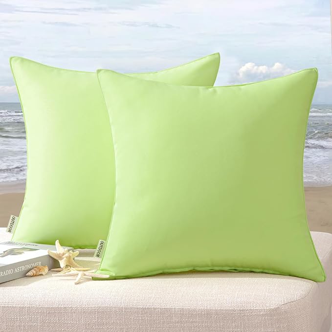 MIULEE Pack of 2 Decorative Outdoor Waterproof Pillow Covers Square Garden Cushion Sham Throw Pillowcase Summer Shell for Patio Tent Couch 18x18 Inch Pale Green