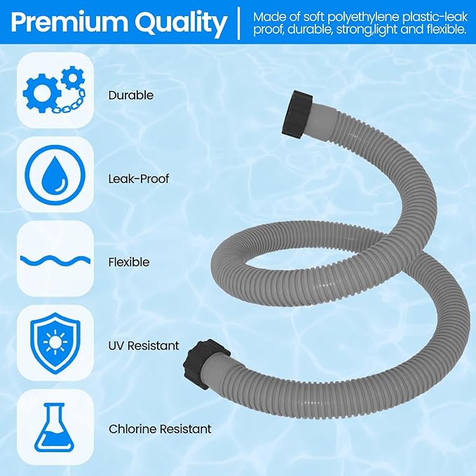 1.5" x 59" Pool Hose Replacement, Pack of 2 - Compatible with Above Ground Pools Filter Pump Hoses, Sand Filters, Saltwater Systems (1,500-2,500 GPH), Grey