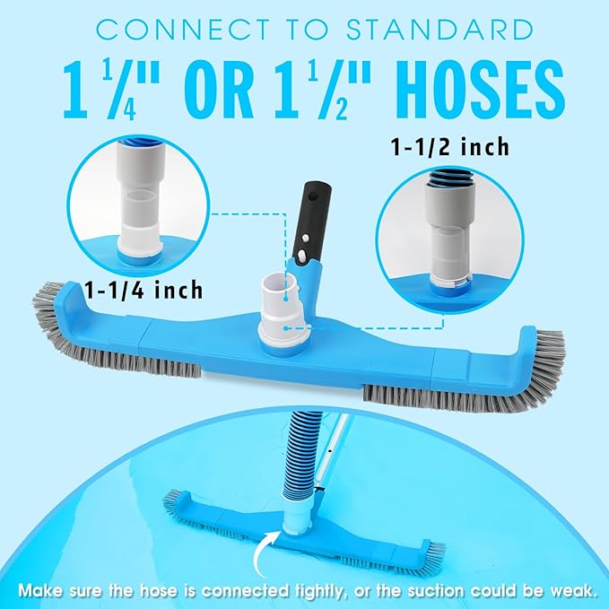 TidyMister 20" 2 in 1 Pool Brush Vacuum Head with Swivel Hose Connection & Sturdy Nylon Bristles for Heavy Duty Inground & Above- Ground Pool Cleaning - Connecting 1-1/4" or 1-1/2" Hose (No Pole)