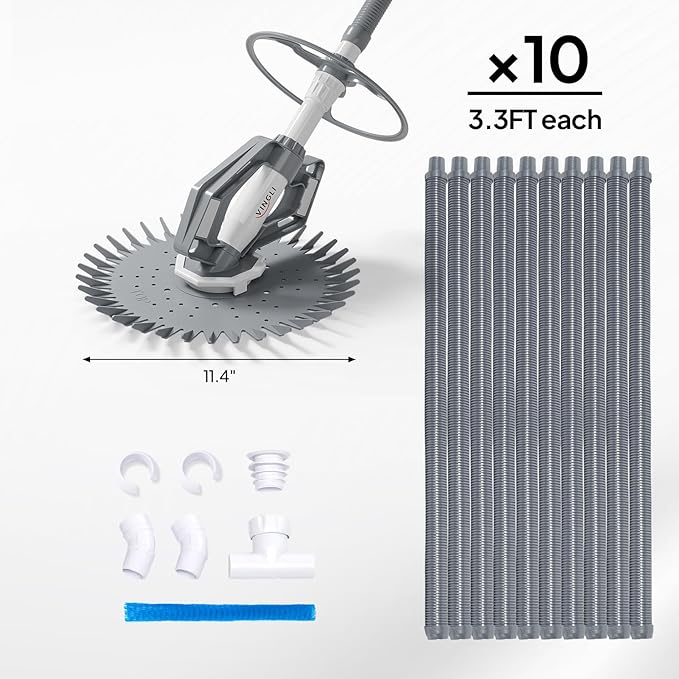 VINGLI Pool Vacuum Cleaner Automatic Sweeper Swimming Pool Creepy Crawler Vacuum with 33FT Hoses (Gray&White)