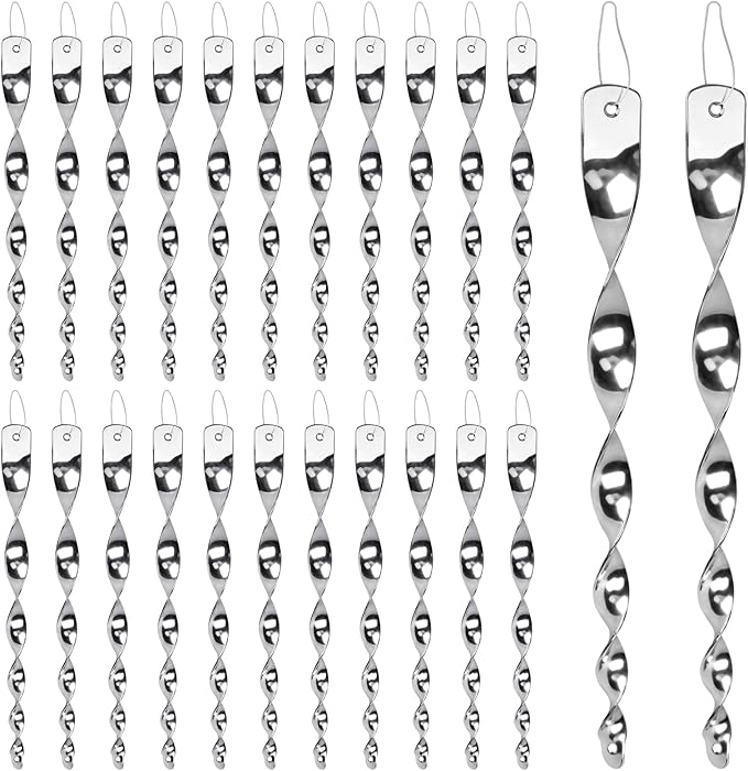 Factee 24 Pack Bird Reflective Rods for Outdoors, Woodpecker Deterrent Devices for House, Spiral Garden Bird Scare Reflectors, Hanging Mirror Twists for Yard, Patio, Garden, Farm, Decoration