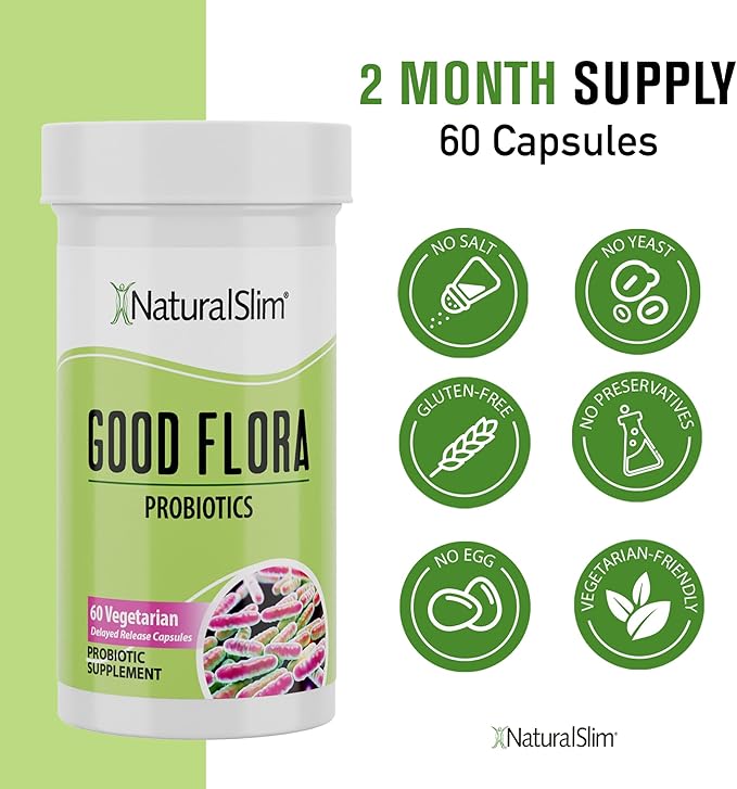 NaturalSlim Good Flora, Probiotics for Women & Men - Gut Health Supplements with 7 Powerful Strains for De-Bloating & Vitality - Probiotics for Digestive Health, 60 Vegetarian Capsules, Solo