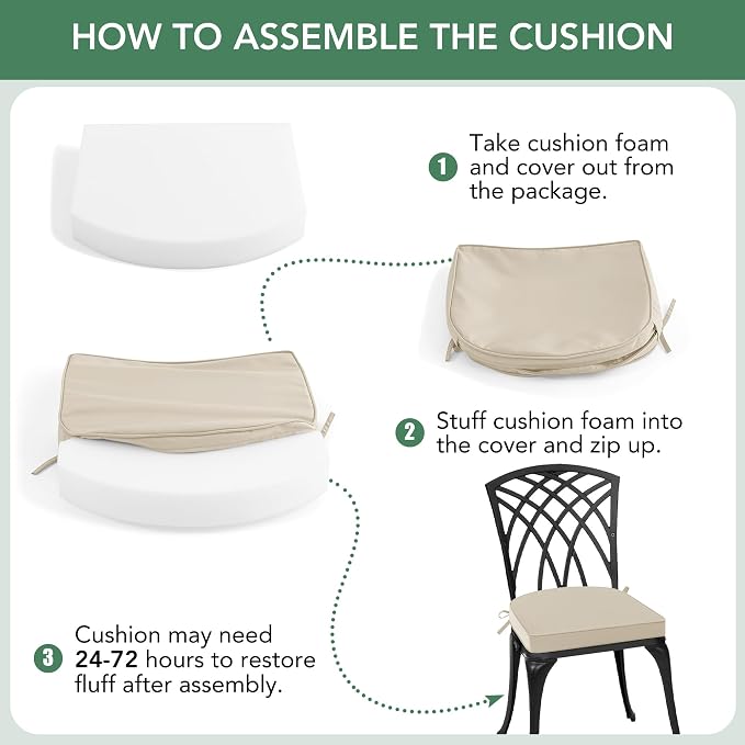 Outdoor Chair Cushions Set of 4: Waterproof & Fade Resistant Patio Furniture Cushions - 19 x 19 x 2 Inch Non Slip Round Corner Seat Cushion Pads with Removable Cover for Garden Yard Lawn, Cream