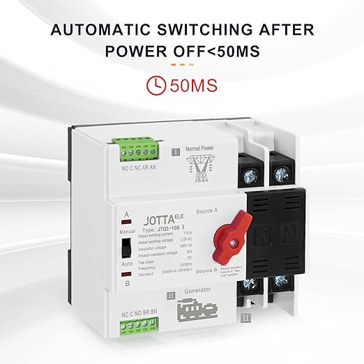 JOTTAELE Automatic Transfer Switch,2P 100A 110V 50/60Hz,Single Phase ATS for Generator