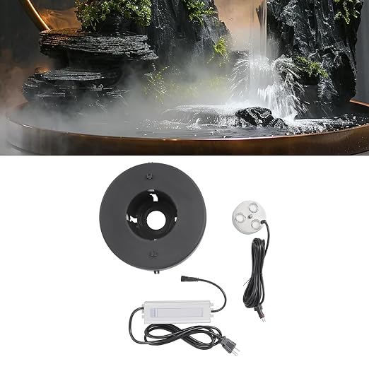 3-Head Mist Maker with Waterproof Power Supply & Floating Device, Pool Pond Fogger for Outdoor Water Features, US Standard, Decorative Cooling for Homeowners