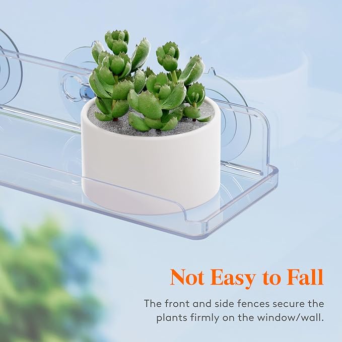 Lifewit Window Plant Shelves 14.6", 4 Pack Acrylic Suction Cup Floating Shelf for Bathroom Mirror, or Kitchen Wall, Clear No-Drill Window Sill Extender for Indoor Micro Greens 37 x 9 cm/14.6x3.6