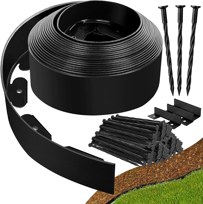 Landscape Edging Border- 40FT 4IN Tall Garden Edging Border with 40 Stakes, No Dig Lawn Edging for Landscaping for Garden Bed, Yard, Thickened Top Edge (0.15”) Flower Bed Border Edging for Outdoor