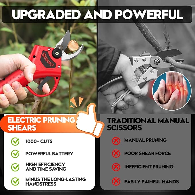 Electric Pruning Shears, Upgraded 1.4'' Cutting Diameter Powerful Brushless Motor Cordless Pruning Shears with 2PCS Rechargeable Batteries for Gardening Tree Branch