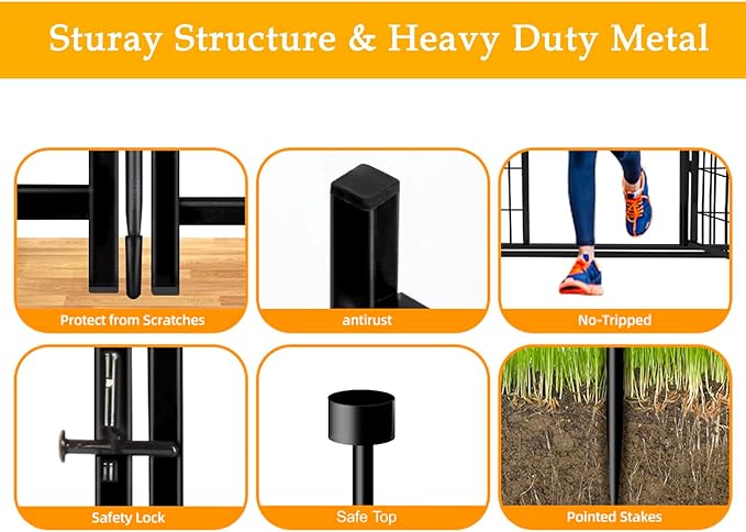 Getlay Tall Garden Fence with Gate 48 in(H)×27 in(L) 12 Panels Total 26.6 Ft(L), Garden Fencing to Keep Dogs Out, Heavy Duty Iron Metal Animal Barrier Fence, Flower Bed Fencing