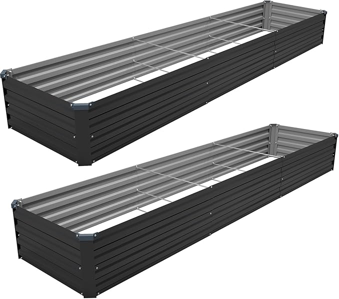 12×2×1FT(2PCS) Galvanized Raised Garden Bed Kit Metal Planter Boxes,Large Outdoor Planters Garden for Planting Vegetables,Flowers,Herbs -Black
