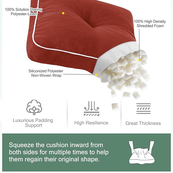 Favoyard Patio Chair Cushions 19 × 19 Inch Water Resistant & 3-Year Color Fastness Outdoor Chairs Cushion for Seat Dining Rocking Wicker Chair Cushion with Tie Straps Tufted Square Pads, Red, 2 Pack
