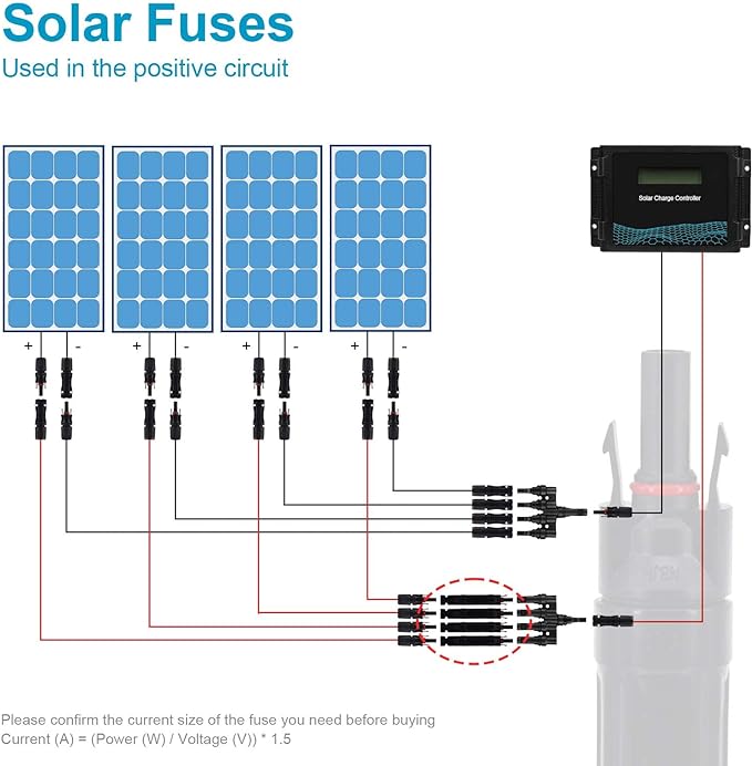 30A Solar Fuse Holder Inline with Male and Female Connector for Solar Panel and Solar Controller, Waterproof Solar Fuse Connector, Solar Surge Protection Device 5pcs