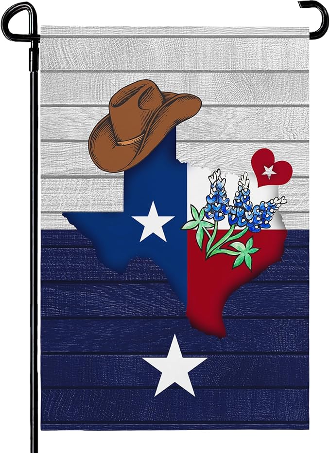 Texas Bluebonnet Garden Flag Cowboy Hat Texas State Yard Flag Americana Western Garden Flags Polyester Double Sided for Outdoor Lawn Yard Patio Deck Porch Welcome Banner Gift 12 x 18 Inch