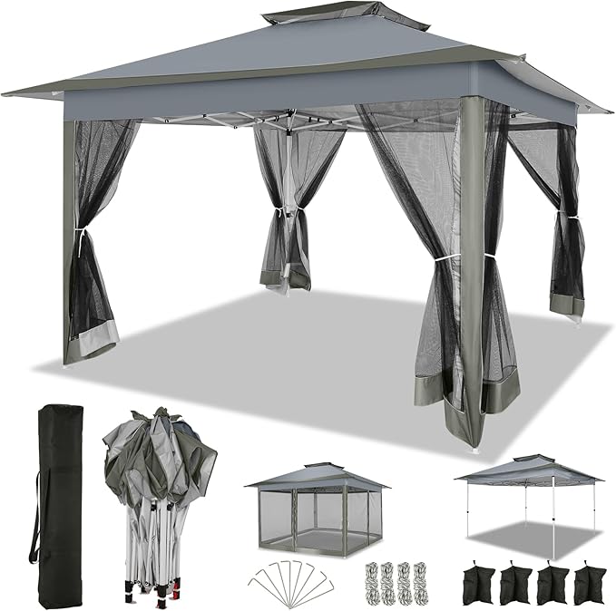 COBIZI 12x12 FT Pop up Gazebo on Clearance Outdoor pop up Canopy Tent,carpas para Patio, Shelter Tents with Netting & Portable Carry Bag, Patio Gazebos for Camping, Garden & Lawn, Darkgrey(Upgraded)