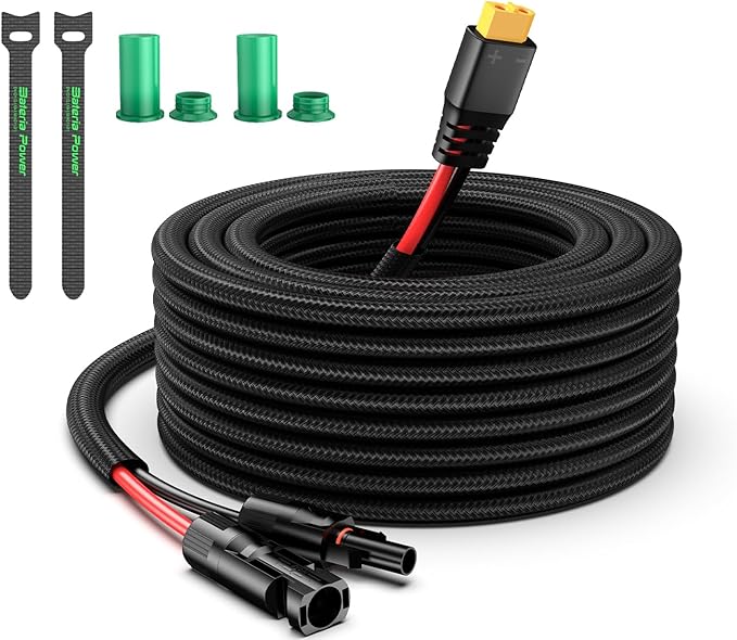 Bateria Power Solar to XT60 Charge Extension Cable with Solar Connectors Caps,Solar Connector to XT60 Adapter Cable for Solar Panel to Battery RV Power Station Solar Generator(12AWG 3.3Ft)