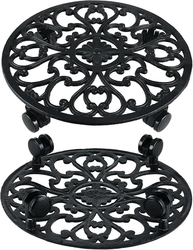 3 Packs 14 Inch Rolling Plant Stand with Wheels Metal Plant Caddy with Wheels Heavy Duty Round Plant Stand Indoor Iron Plants Rollers for Plants, Plant Dolly