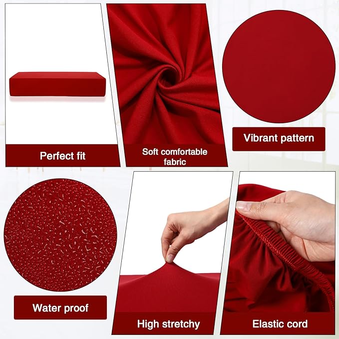 Newwiee 8 Pcs Stretch Patio Outdoor Cushion Covers Replacement for 4 Backrests and 4 Patio Cushions Covers, Waterproof Couch Sofa Slipcover Furniture Protector, Thin Fabric Breathable(Wine Red)