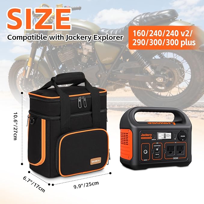 Portable Carrying Case Compatible with Jackery Explorer 300/300 plus/240/240 v2/290/160, Flip-top Design, Double-Layer Soft Power Station Storage Bag for Accessories/Charging Cable/Solar Generator