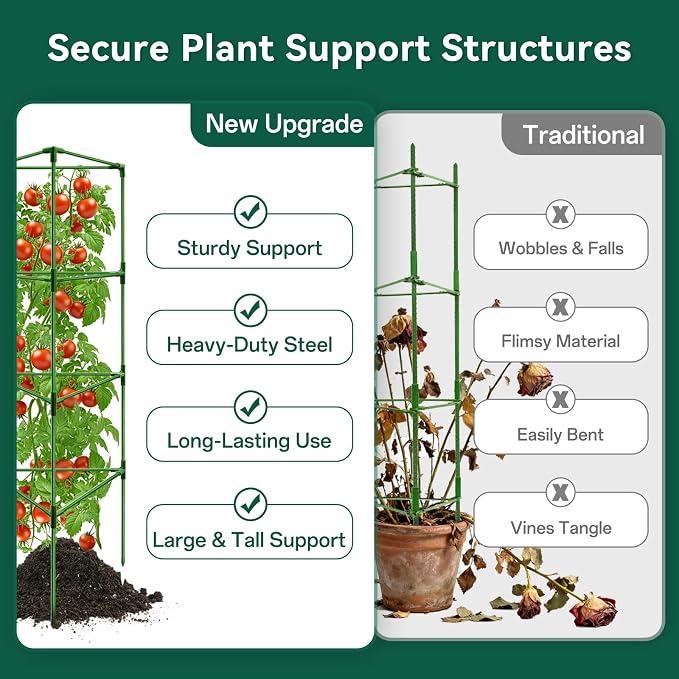 Halatool 3 Pack Tomato Cages for Graden 60 Inch, Adjustable Metal Tall Heavy Duty Tomato Trellis Plant Support, Tomatoes Stakes for Climbing Vegetables Flowers Fruits