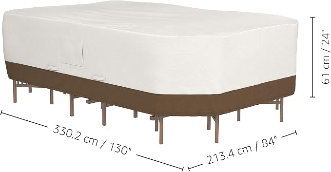 Amazon Basics Patio Furniture Cover, Waterproof, Anti-UV, Wind Resistant, X-Large, Durable, Beige/Tan, 130" x 84"