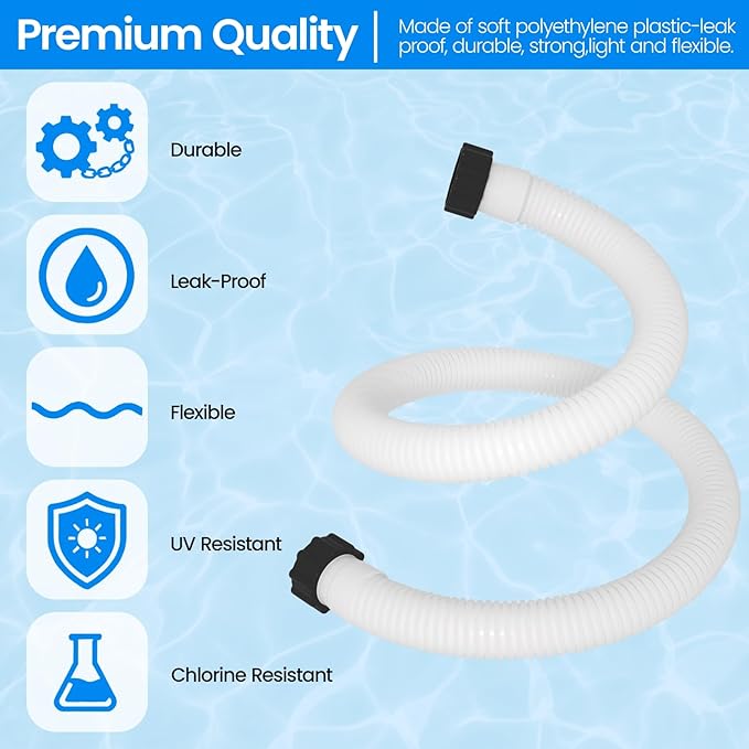 1.5" x 59" Pool Hose Replacement, Pack of 2 - Compatible with Above Ground Pools Filter Pump Hoses, Sand Filters, Saltwater Systems (1,500-2,500 GPH), White