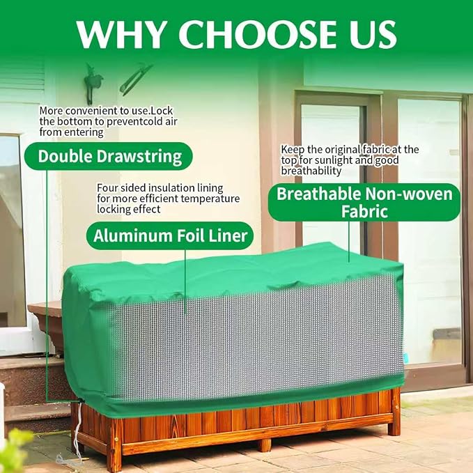 2 Pack 59" x 35" x 17" Upgraded Insulation Raised Garden Bed Cover with Thermal Aluminum Film Liner, Rectangular Plant Covers Freeze Protection Outdoor Winter Plants Frost Covers Blanket