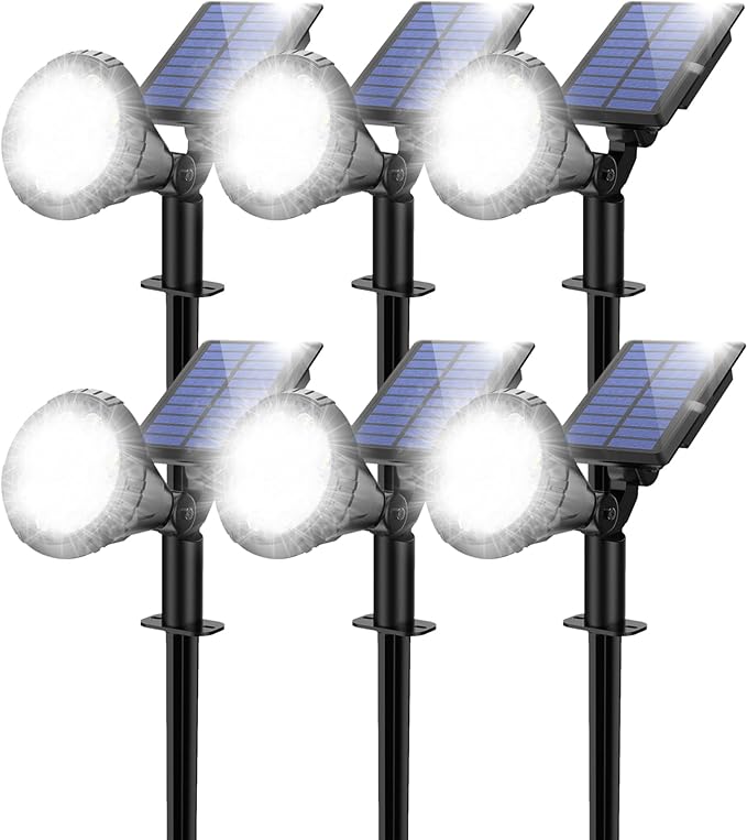 NBKLS Solar Spot Lights for Outside, 21 LED Outdoor Solar Lights for Yard, 6 Pack Solar Spotlights Waterproof Auto On/Off for Landscape, Wall, Garden, Pool, Tree, Pathway and Driveway(White)