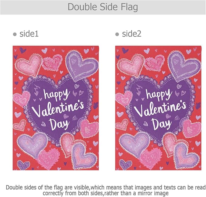 Pfrewn Valentine House Flag 28 x 40 Double Sided, Retro Pink and Lavender Hearts Garden Yard Flags Welcome Spring Outdoor Indoor Banner for Wedding Party Home Decorations