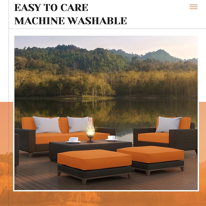 Mindsoft 8 Pcs 24"x24" Patio Cushion Covers Outdoor Cushion Covers Replacement High UV Resistant Anti Slip Waterproof Patio Chair Seat Slipcovers for Outdoor Furniture(Orange)