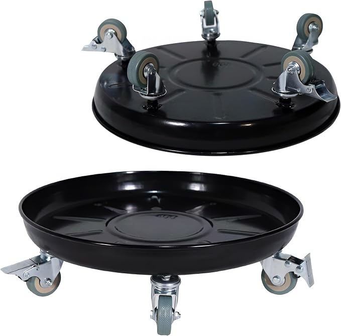 16" 2-Pack Metal Plant Caddy with Wheels, Heavy Duty Caddiq Series Rolling Plant Stand with Rubber Coated Casters & Pedal Brakes, Reinforced M10 Welding, Indoor Outdoor Pot Dolly