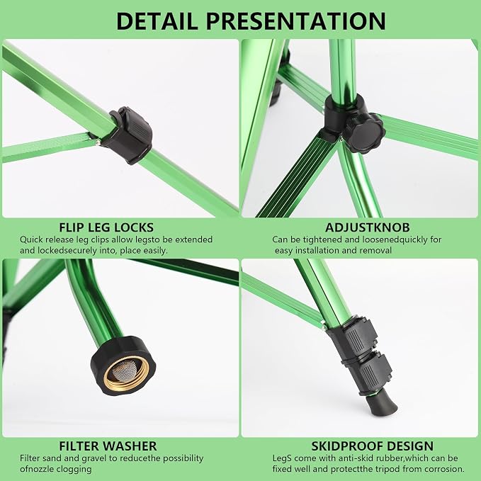 Green Zinc Alloy Water Bird Sprinkler, Heavy Duty Tripod Base Garden Sprinkler, 360 Degree Large Area Irrigation, Durable Flip Lock Legs & Adjustable Nozzle, 1 Pack