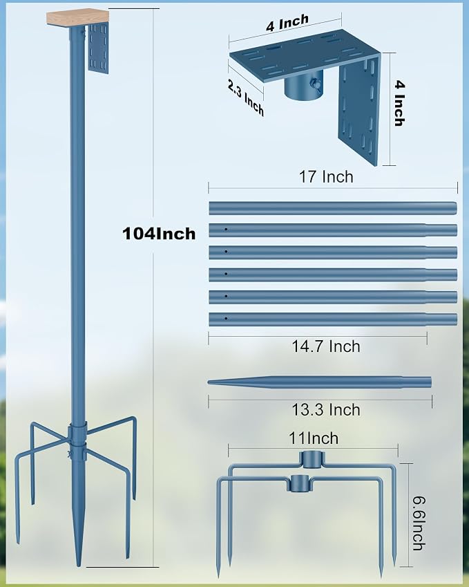 Onlyfly Bird Feeder Pole Stand – 104 Inch Height Feeding Station with 1-Inch Dia Heavy Duty for Hanging Feeders, 2026 Upgraded Bird House Pole Mount Kit for Outdoor, Slip-Fit Connection, Blue