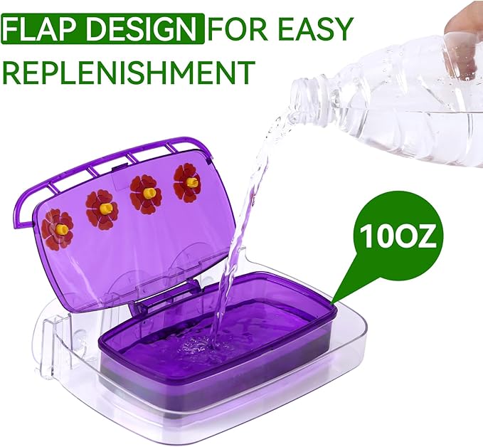 2 Pack Window Hummingbird Feeder with Strong Suction Cup, Plastic Hummingbird Feeders for Outdoors, Built-in Moat,Easy to Clean and Refil (10oz) (2, Purple)