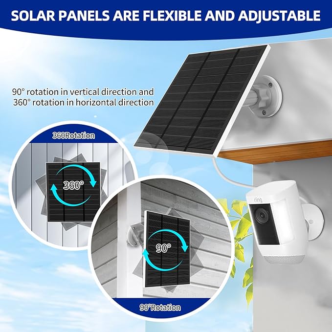 Solar Panels for Ring Camera Outdoor (New Generation) 5W 5V Solar Panel Charger with USB-C&Plug for Spotlight Cam Plus&Stick Up Cam Pro.Waterproof IP65 360°Adjustable 2M Cable (White, 2)