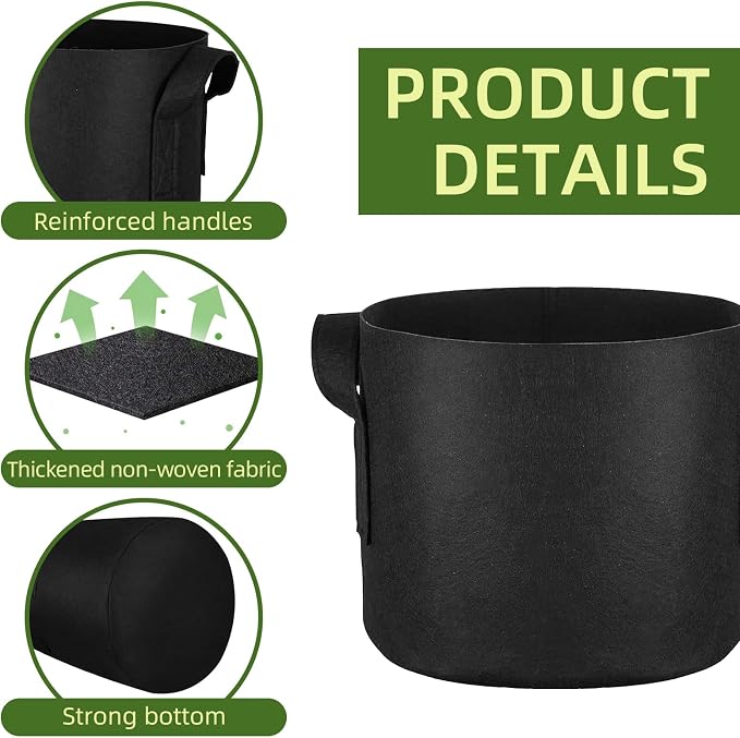 24 Pack 7 Gallon Grow Bags, Heavy Duty Thickened Aeration Fabric Pots with Handles for Vegetable/Flower/Plant