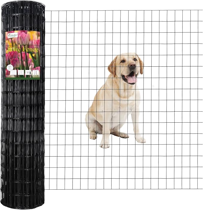 FOREHOGAR Black PVC Coated Welded Wire Fence 48 Inch x 100 Foot, 2 Inch x 3 Inch 16GA, Garden Border Fencing Roll Vinyl Coating Metal Wire Mesh for Yard Vegetable Plant Protection Poultry Netting