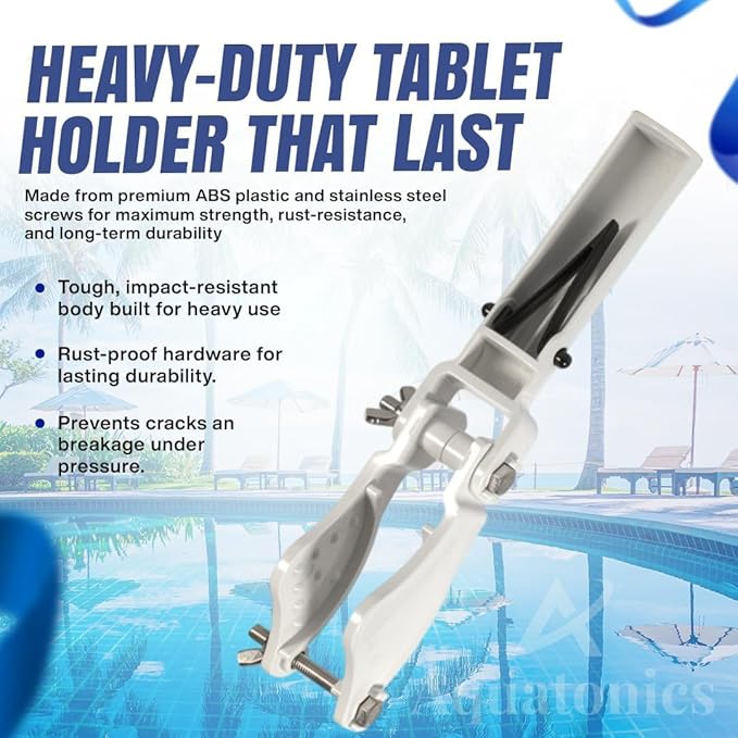 Heavy Duty Pool Tablet Holder – ABS and Stainless Steel Construction, EZ Clip Handle, Adjustable Wing Screw – Replaces 542068, Fits 3 Inch Tablets for Cleaning Stains with Telescopic Pole