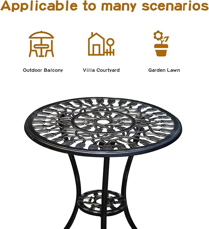 JARDIN DE CENTENNIAL Patio Bistro Set.Rust-Resistant Cast Aluminum Bistro Table Set with Umbrella Hole for Backyard (Tulip Copper)