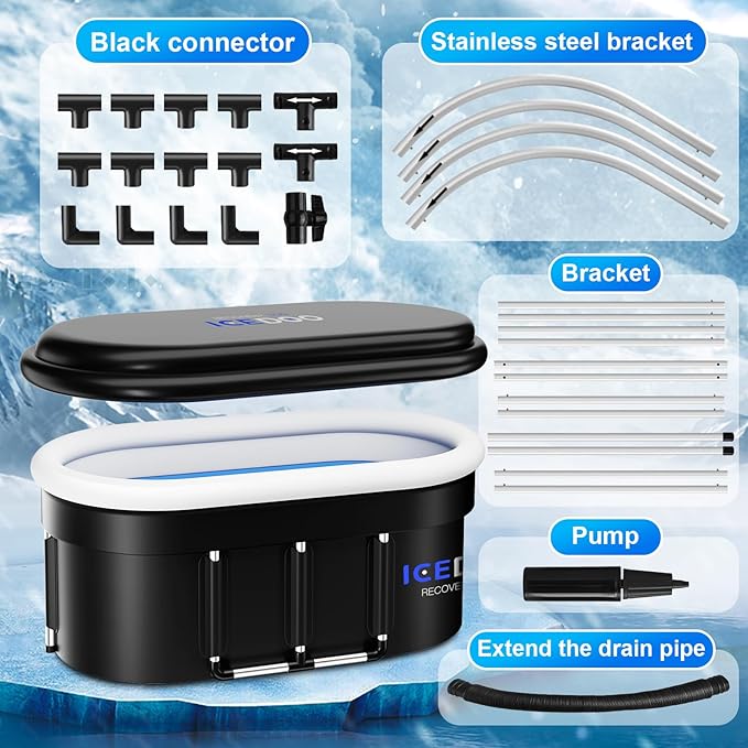 Wxtkkom Upgraded 175-Gal Oval Ice Bath Tub with Air Ring, Portable Multi-Layered Cold Plunge Tub - Foldable & Inflatable, with Lid, for Athletes & Adults,Ideal for Home, Gym & Outdoor Use
